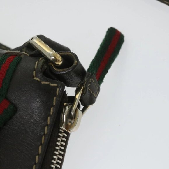 GUCCI GG Canvas Web Sherry Line Shoulder Bag Beige Red Green - Picture 9 of 16